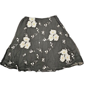 Persaman New York Womens Floral Skirt Black Size 8 Cotton Lined Embroidered